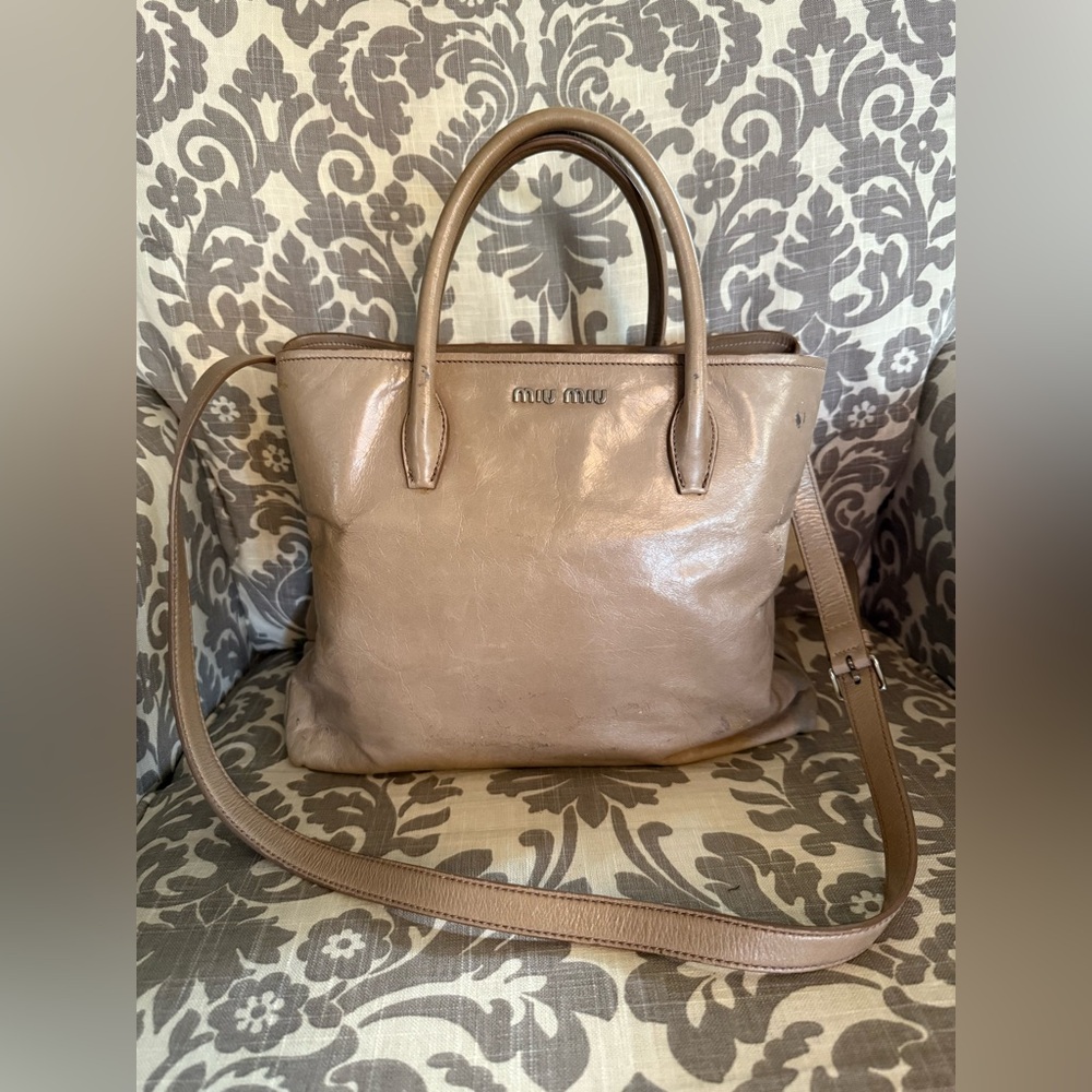 Miu Miu Tan Shoulder Bag Elegant Design